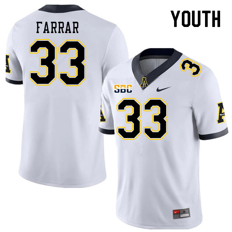 Youth #33 Derrell Farrar Appalachian State Mountaineers College Football Jerseys Stitched Sale-White
